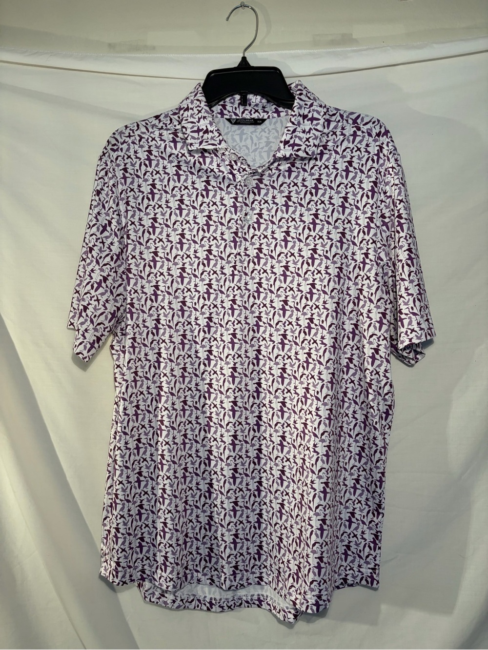 Levelwear Men's Purple/white bird design Polo Shirt size M